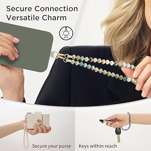 Miniatura 6 de Dije de piedra natural para teléfono, correa de muñeca de teléfono curativa con cuentas, cordón de cadena para teléfono celular hecho a mano con