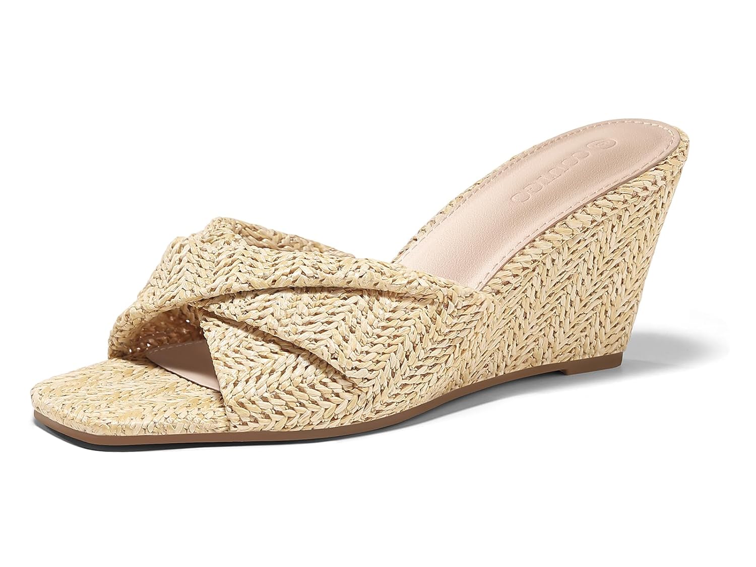 Coutgo Womens Wedge Sandals Espadrilles Square Open Toe Slip On High Heels Slides Summer Beach Shoes