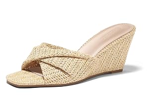 Coutgo Womens Wedge Sandals Espadrilles Square Open Toe Slip On High Heels Slides Summer Beach Shoes