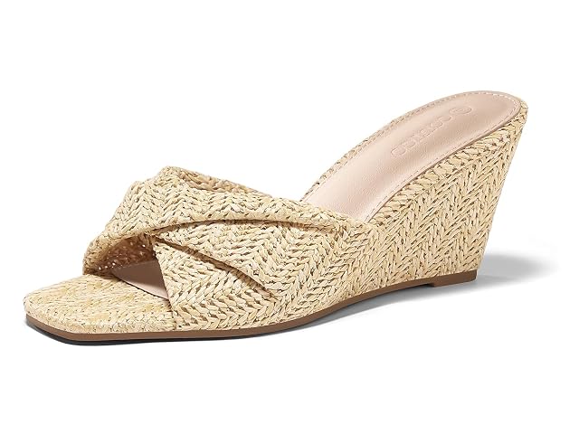 Coutgo Womens Wedge Sandals Espadrilles Square Open Toe Slip On High Heels Slides Summer Beach Shoes