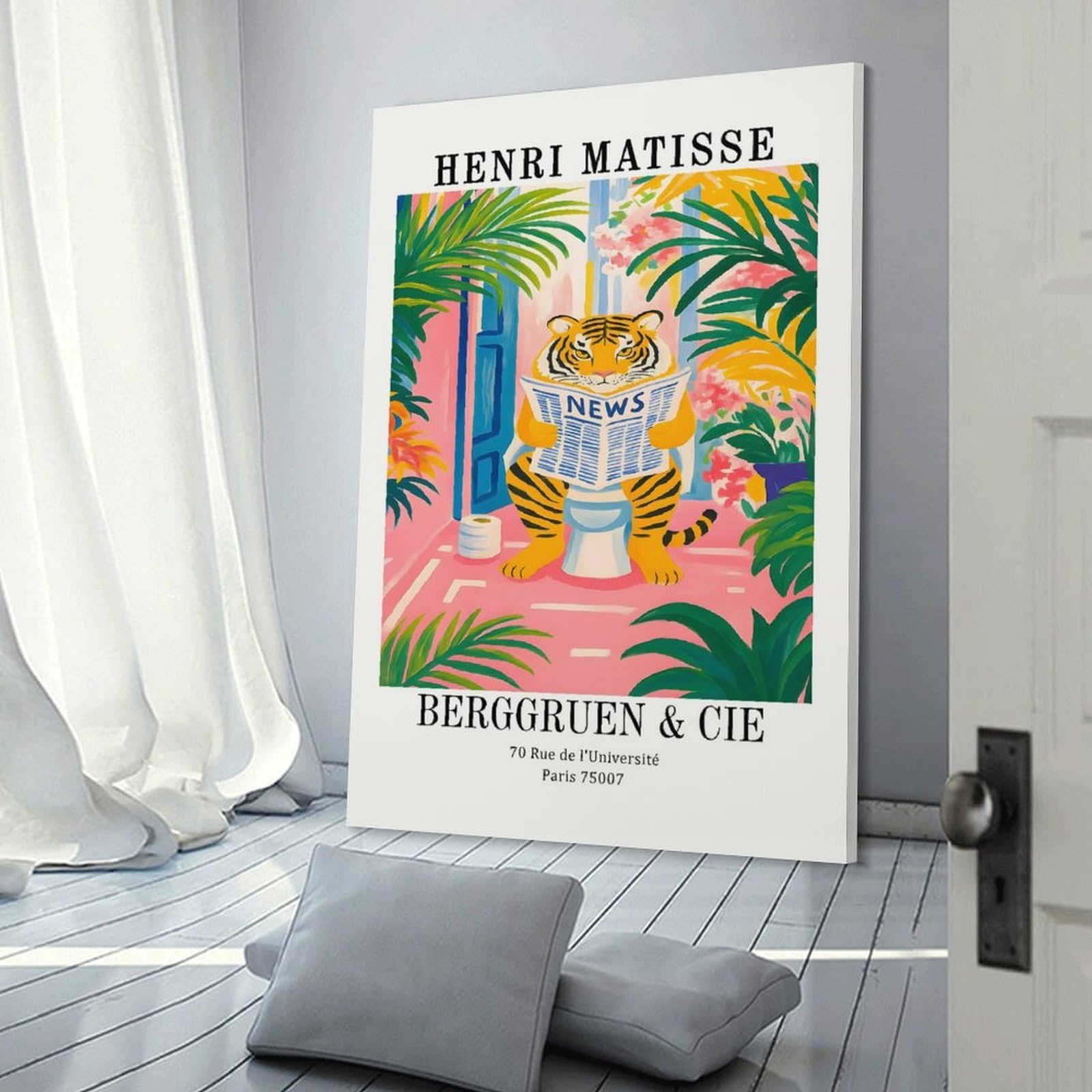 Junmoney Henri Matisse Tiger Reading News Decorative Wall Artwork 12x18inch(30x45cm), for Home Lounge, Bedroom Or Reading Nook, Easy Decor for Gallery Walls