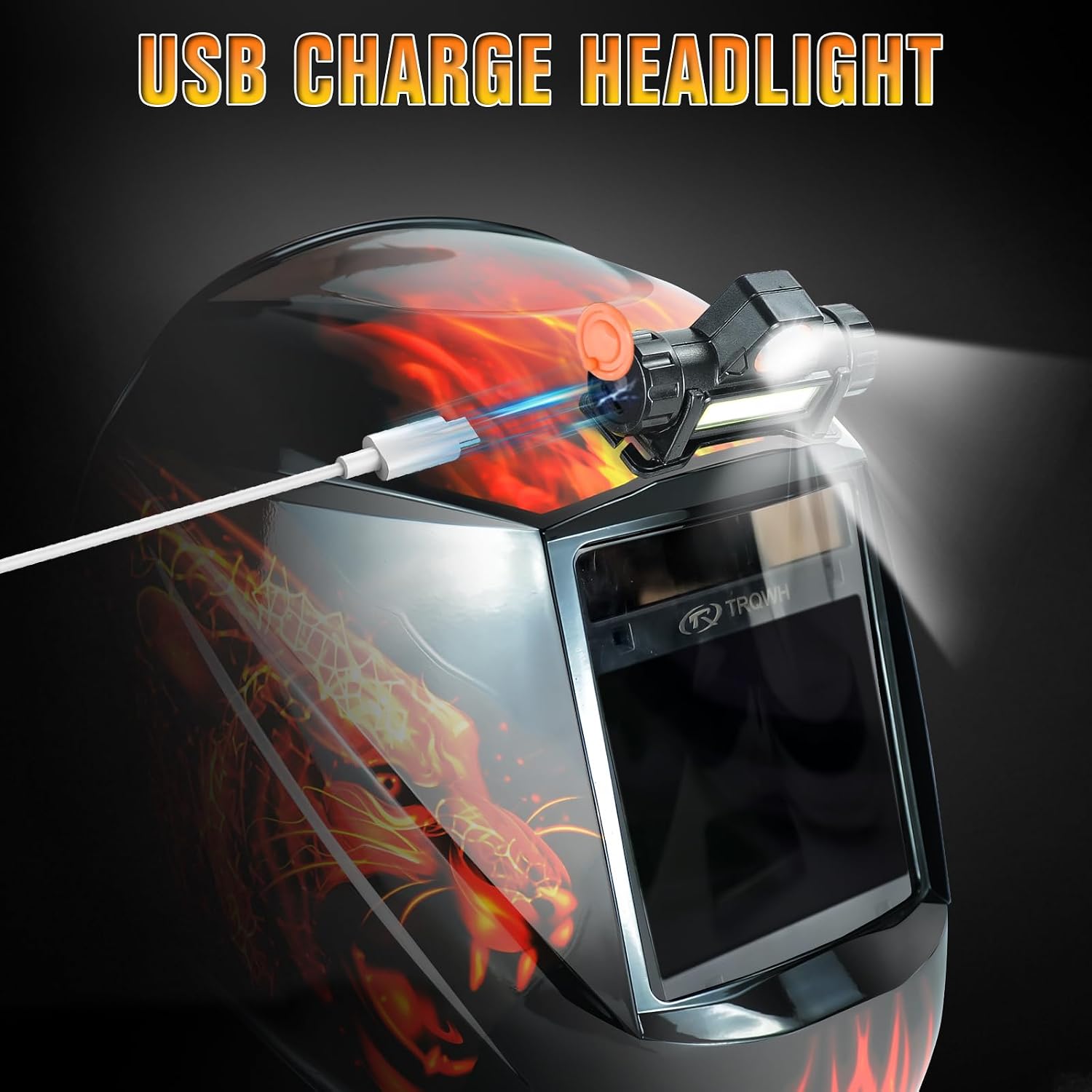 TRQWH Large View 3.94" x 3.15" Welding Helmet Auto Darkening Welding Hood with LED Light Solar Powered True Color 4 Arc Sensor Welding Mask Wide Shade 4/5-9/9-13 Weld Helmet with Grinding (KTS-QLS04)