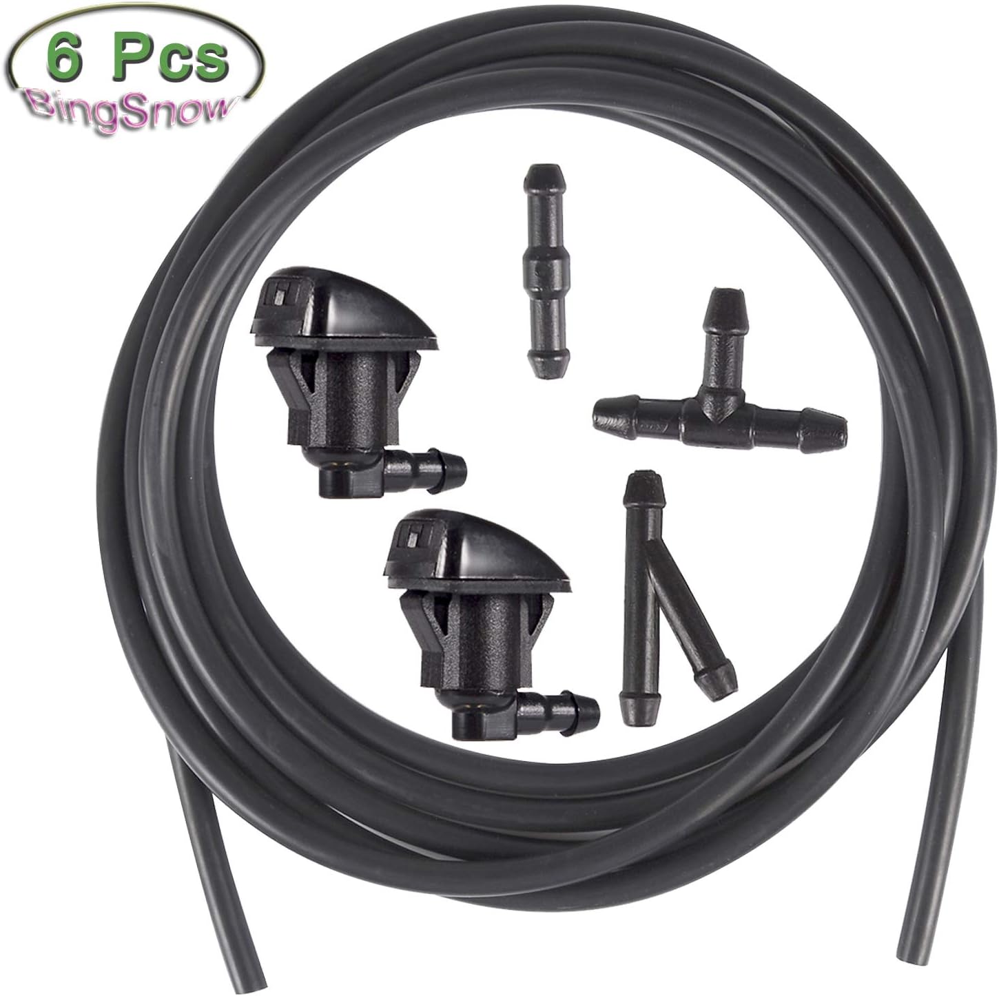 BingSnow 2 Pcs Windshield Washer Squirter Nozzle Spray for Toyota Tundra, Toyota Solara, Toyota Sienna, Toyota Corolla and 3 Meters Fluid Hose with 3 Pcs Connector, Replace OEM # 85381AE020