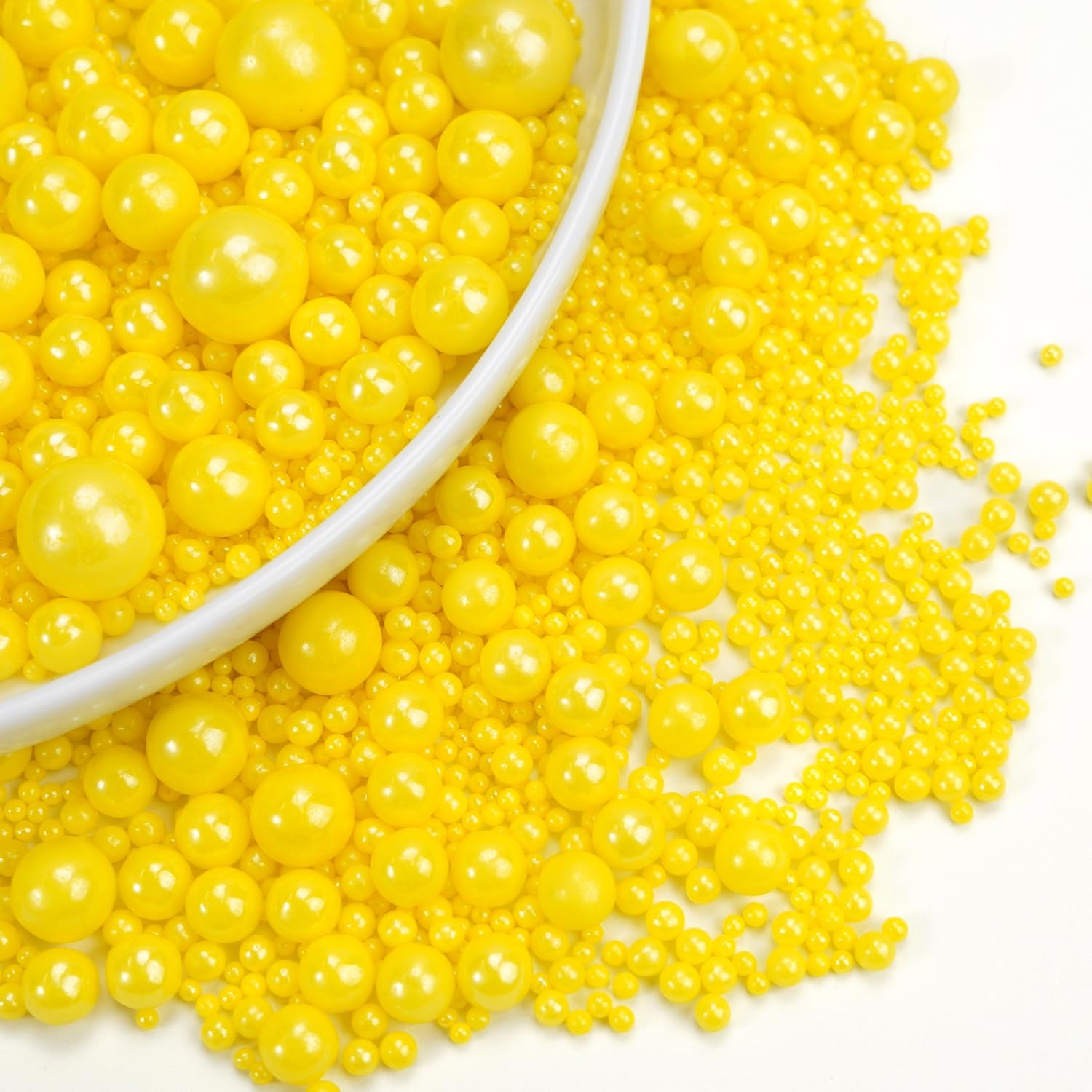 Dazzjoy Edible Pearls, Yellow Pearl Sugar Sprinkles, 130g/4.58oz, Yellow Ball Pearls for Cake Decorating, Cupcake Toppers, Baking Cake Decoration, Easter Party Holiday Supplies