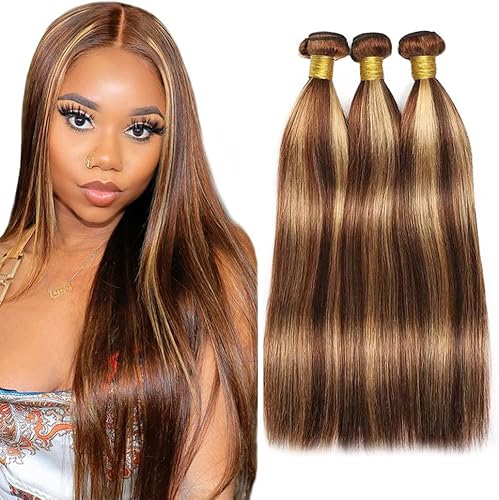 Ombre Human Hair Bundles P4/27 Straight Bundles 28 30 32 Inch Highlight Chocolat