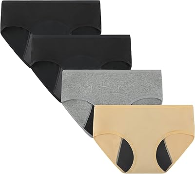 Momoshe Bragas Menstruales Niña Pack de 4 Algodón Período Regla Flujo Abundante Braguitas Mujer Protección a Prueba de Fugas