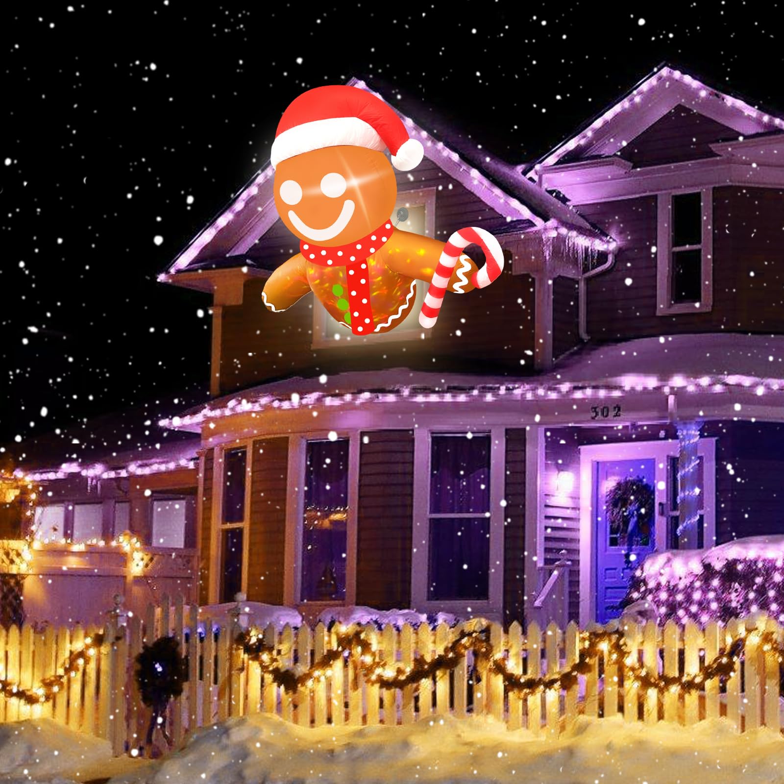 Aufblasbare Weihnachtsdekoration, Lebkuchen aus dem Fenster, 1,5 m, mit integrierten rotierenden bunten LED-Lichtern, Weihnachtsdekoration für den Innen- und Außenbereich, Hof, Garten, Zuhause,