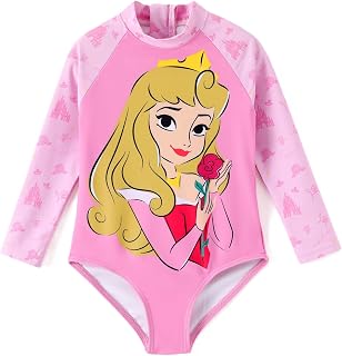 Disney Frozen Stitch Princess Minnie Mouse Girls Swimsuit Long Sleeve Rashguard UPF 50 One Piece Bathing Suit Size 3M-13Y