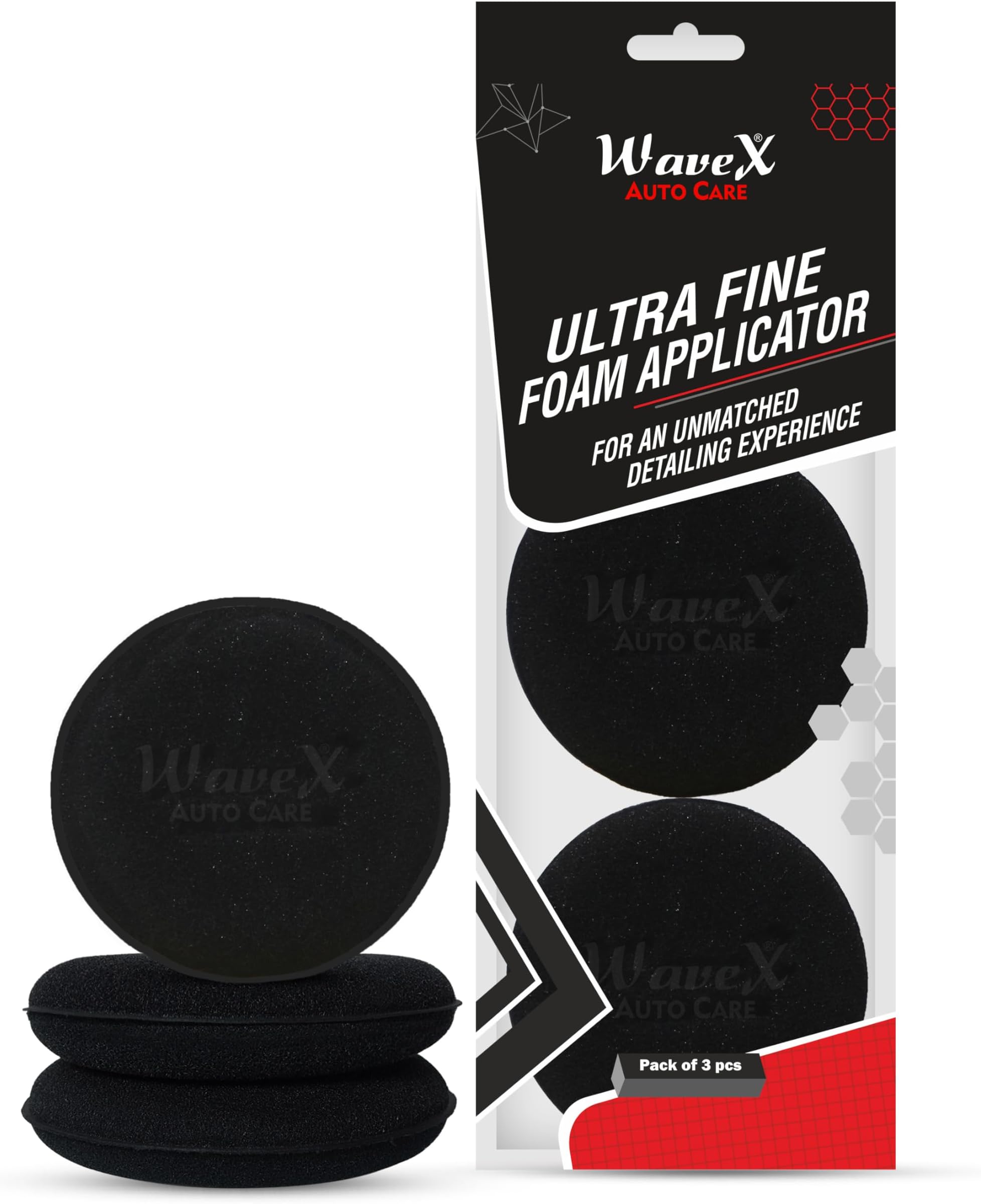 Wavex Ultrafine Foam Sponge Applicator for Tyre Dressing (Pack of 3 Black)