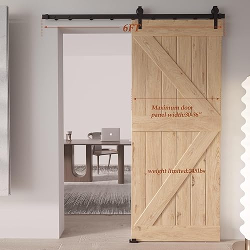 Miniatura 3 de DaAzHai Kit de riel de hardware para puerta corredera de granero de 12 pies para puerta doble fácil de instalar - Riel de puerta de granero