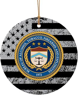 US Bureau of Alcohol Tobacco and Firearms ATF Christmas Ornaments, Round Ceramic Porcelain Ornaments for Xmas Christmas Tree Decor, Home Ornament Office Decoration Xmas Souvenirs