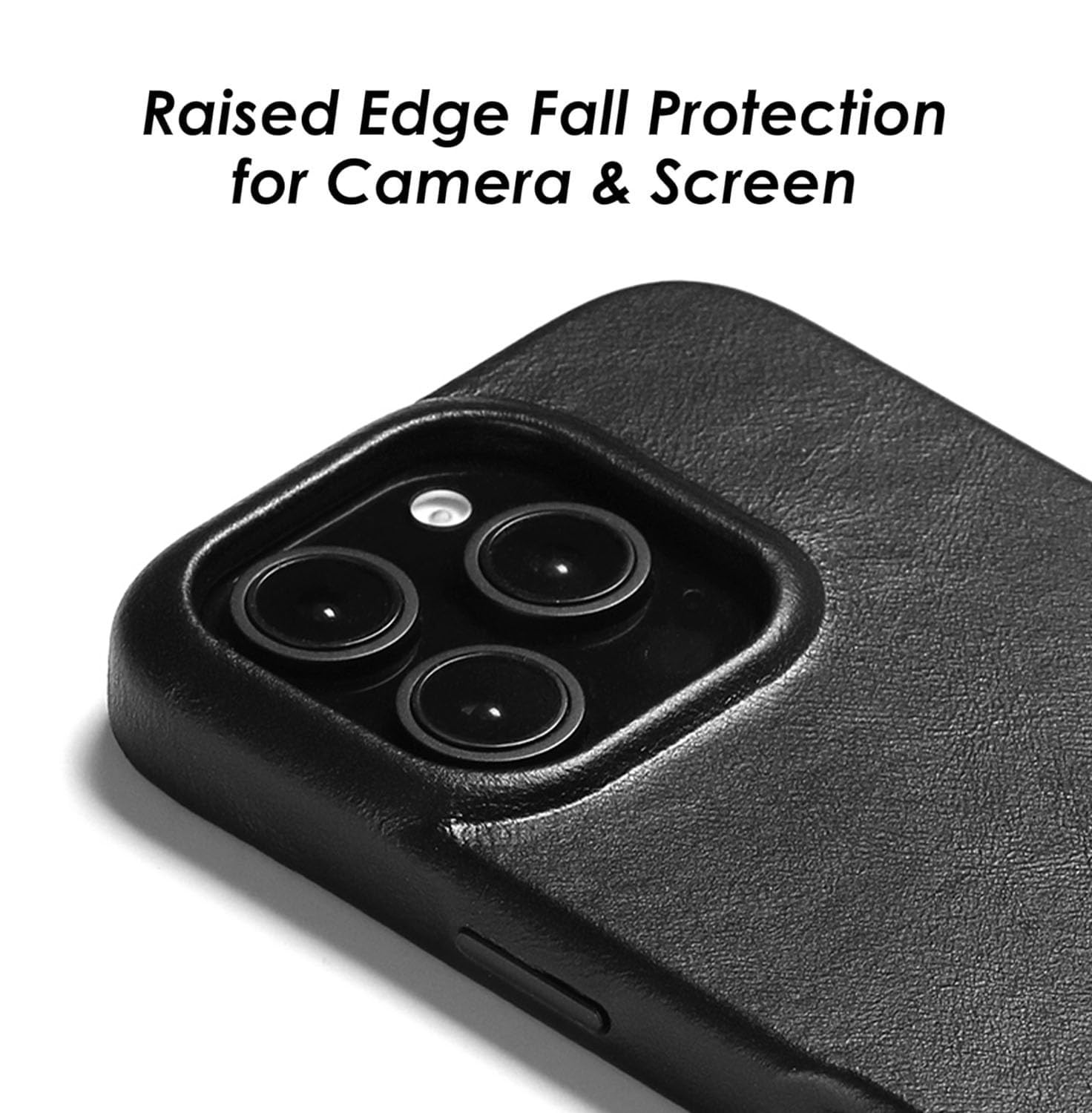 Wilken - Funda envuelta en cuero compatible con iPhone 16 Pro Max, compatible con MagSafe y carga inalámbrica, cuero de grano superior, controles de botón de metal personalizados (16 Pro Max, negro)