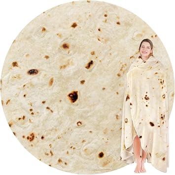 Jorbest Burrito Tortilla Throw Blanket Birthday Gifts for Women Men Teen Boys Girls, Novelty Tortilla Food Blanket Funny Gifts for Adult Kids, 285 GSM Soft Flannel Taco Blanket Yellow, 71 inches