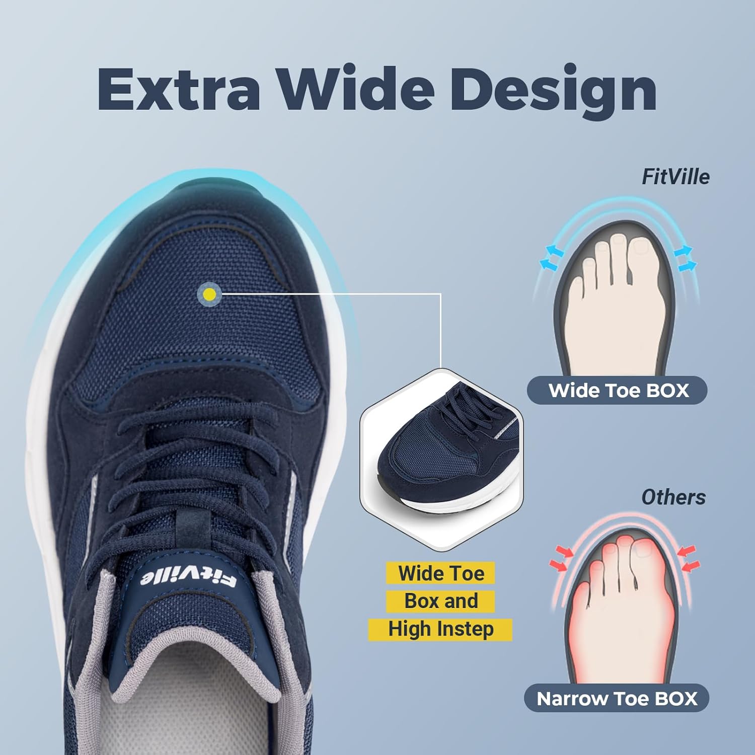 FitVille Extra Wide Walking Shoes Men's Wide Width Workout Sneakers with Arch Support for Flat Feet Heel Pain Relief - Image 3