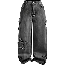 WDIRARA Womens Plus Size Star Raw Trim Jeans Wide Leg Baggy Denim Pants