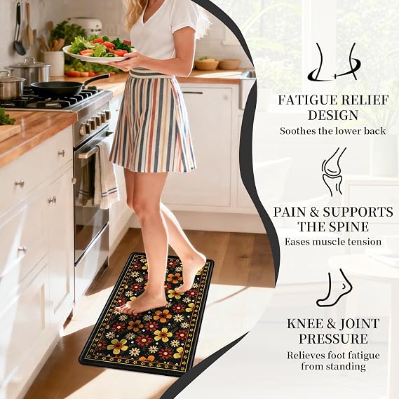 3-Piece Vintage Pastoral Non-Slip Anti-Fatigue Kitchen Mats