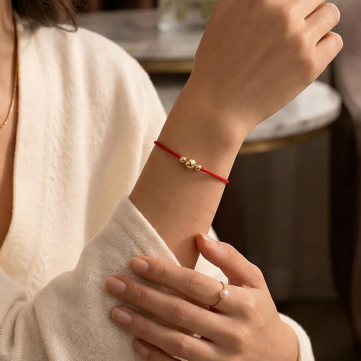 inBLISS 14K Solid Gold Red String Bracelet for Women, Men, Girls, Boys | Kabbalah Jewish Good Luck Protection Bracelet | Beaded Ball Bracelet Red Cord Friendship Bracelet
