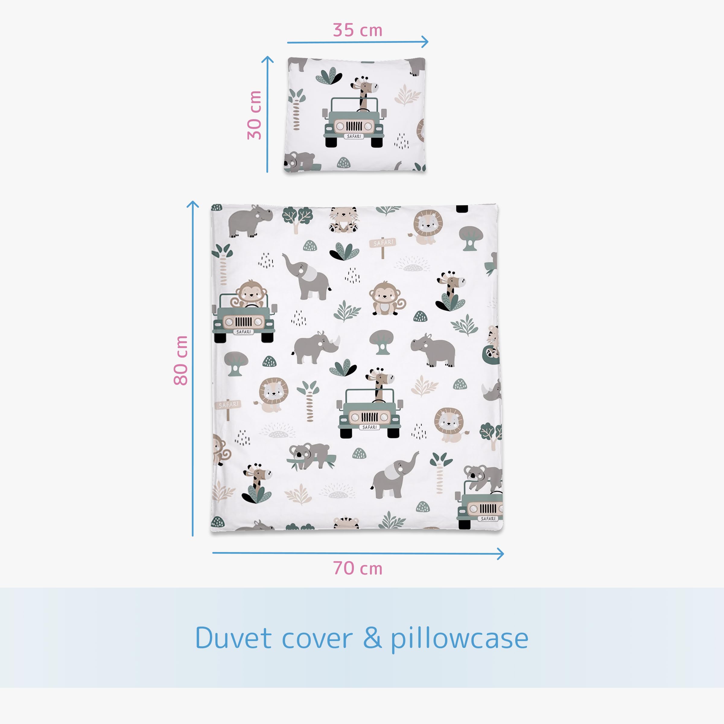 Baby Comfort 2 Piece Baby Kids Bedding Set 80x70 cm Duvet Cover & Pillowcase 12M+ (Safari Animals) - Image 4