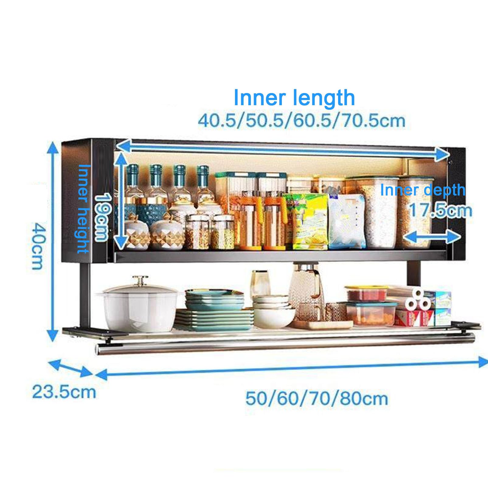 Armoire de Rangement Murale avec Porte en Verre Rabattable, Organisateur de Garde-Manger de Cuisine et Buffet pour épices/Assiettes/Tasses, Armoire de Bar à vin et café pour Salle à Manger