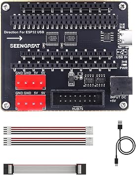 HUB75 RGB Matrix Adapter Board for ESP32-S3-DevKitC-1 & ESP32-DevKitC V4, RGB LED Matrix Panel Interface Board, Dual Power Input USB Type-C 5V/4A or DC-044 5V/8A, Dual VH-4P 5V Outputs