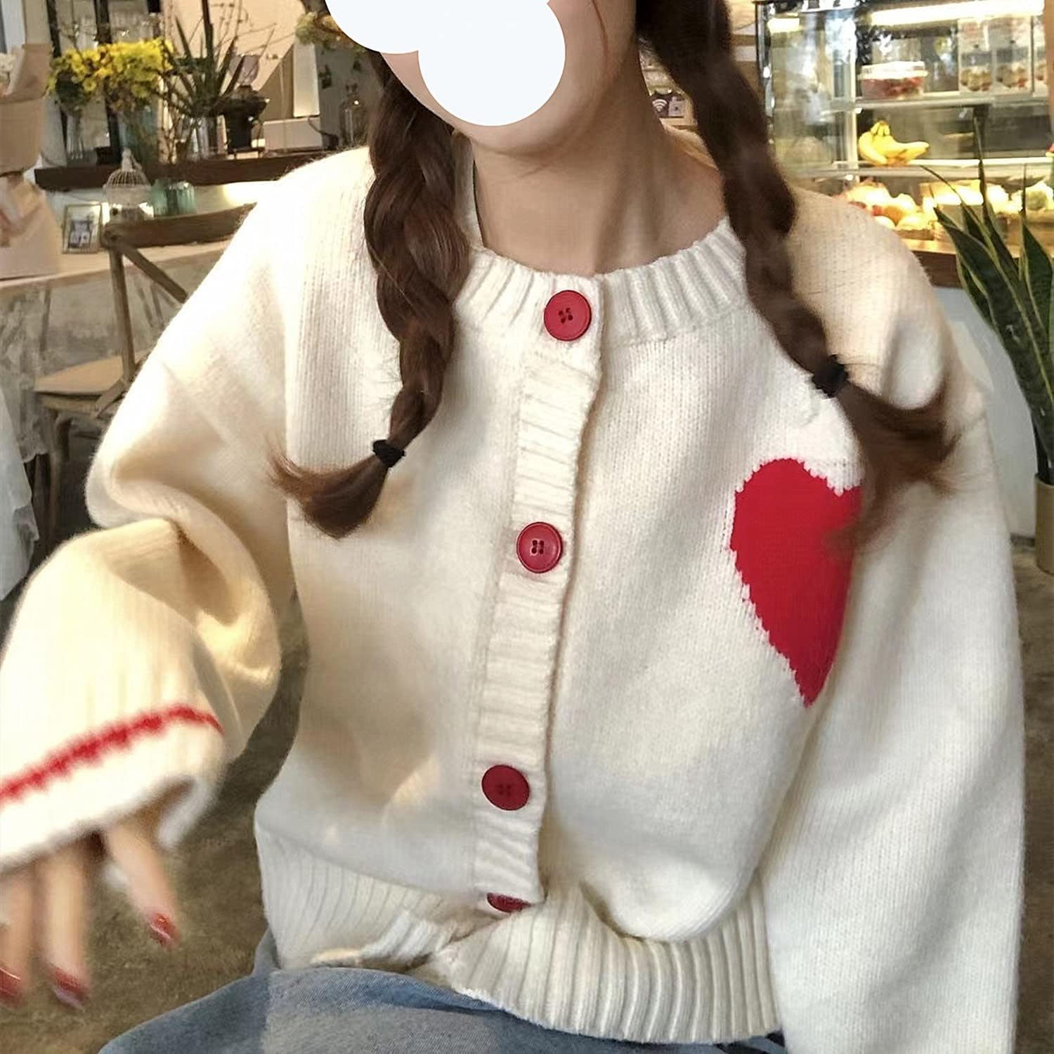 Women's Love Heart Knitted Cardigan Cute Sweater Y2K Button Down Outerwear S-2XL - Image 5