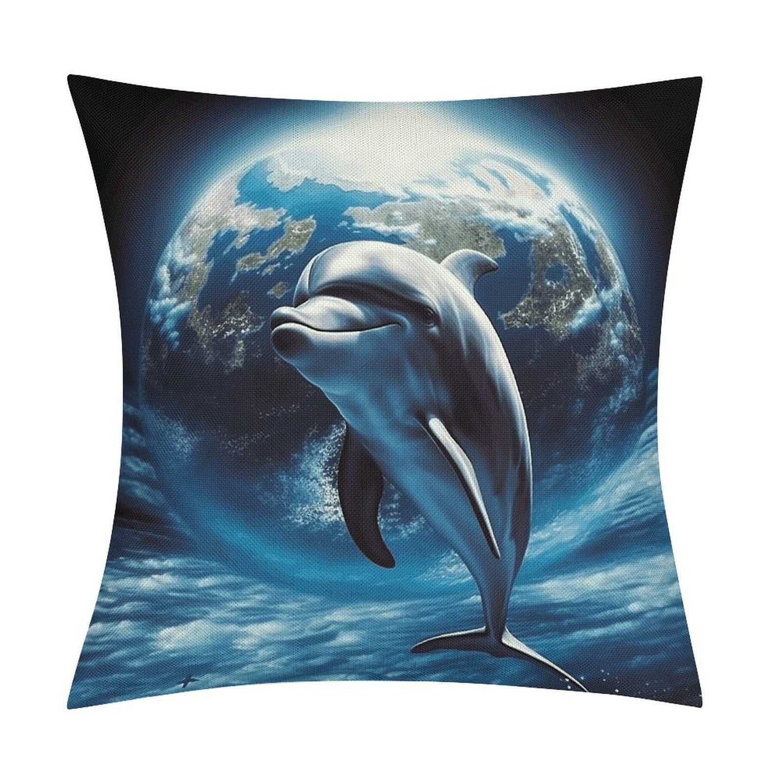 JTREHY Dolphin Earth Throw Pillow Covers Farmhouse Pillow Cover Standard Pillow Shams Decorative Square Pillowcases Soft Pillow Cases Wrinkle Fade Resistant for Couch Home 18x18 Inch