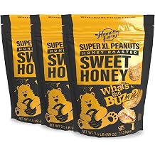Hampton Farms - كيس كبير جدًا من الفول السوداني المحمص بالعسل الحلو سعة 40 أونصة قابل لإعادة الإغلاق - وجبة خفيفة مقرمشة لوجبات اللحوم الباردة والغداء والرغبات الشديدة في تناول الحلويات والمالحة، عبوة من 3 قطع