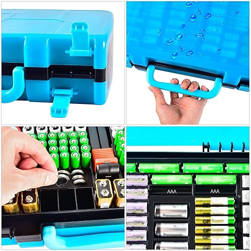 Miniatura 10 de Battery Storage Organizer Case Holder Box with Tester, Double-Sided Batteries Fits for 269 Caddy Container AA AAA AAAA 3A 4A 9V C D Lithium 23A Blue