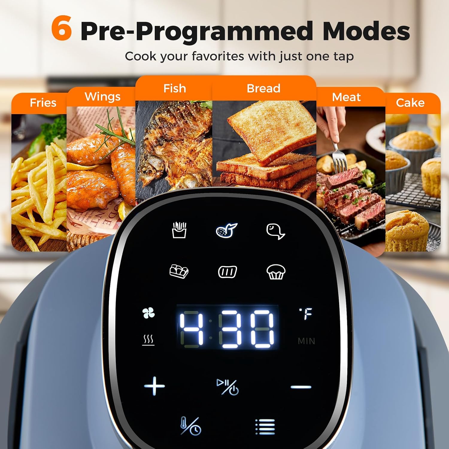 COSTWAY 6-in-1 Portable Glass Air Fryer, Air Fry & Bake, 4.2QT & 1.8QT Dual Glass Containers with Lids, 1500W, Microwave, Freezer & Dishwasher Safe, 95% Less Oil, Built-in Thermostat (Navy)