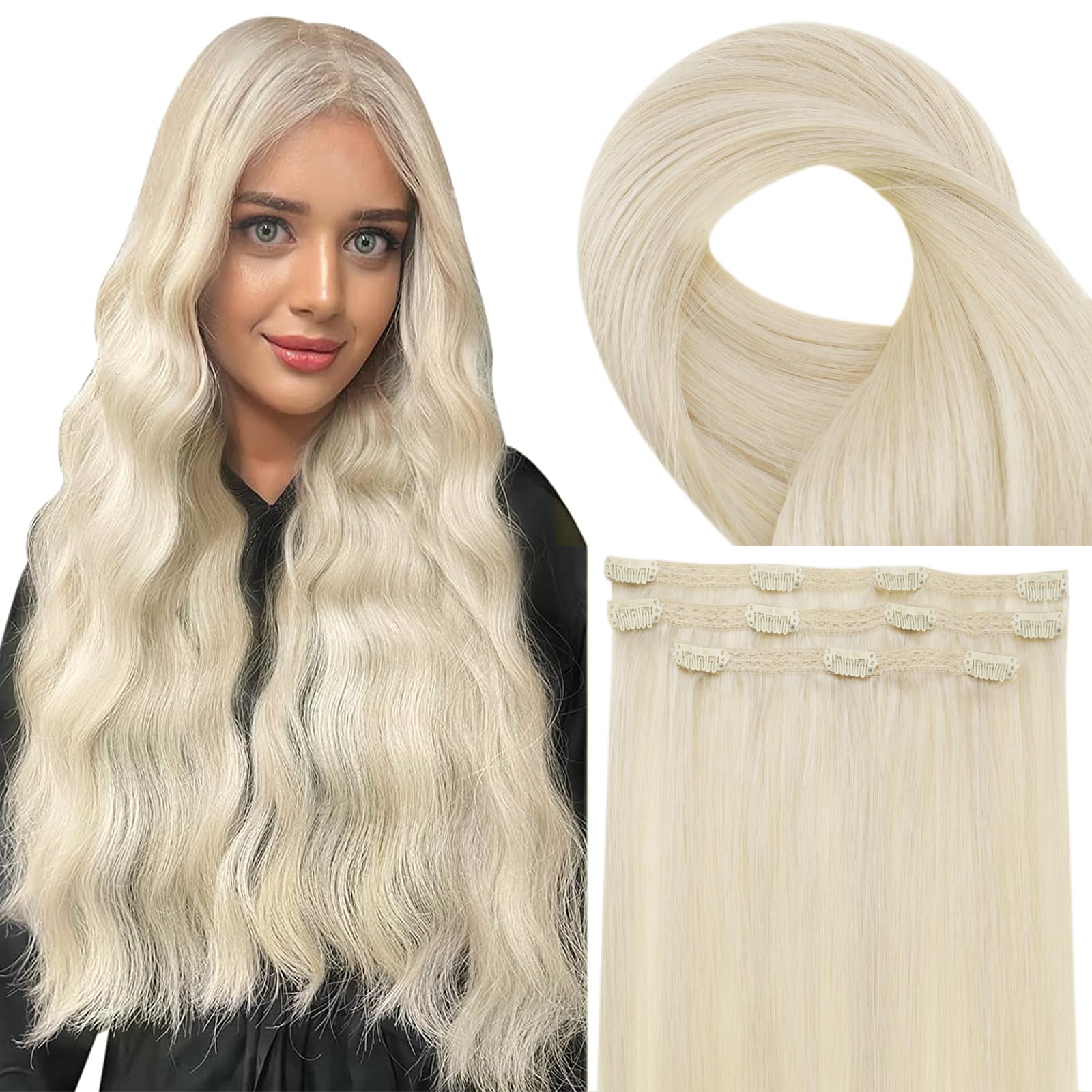 Fshine Extension Clip Capelli Veri 40.6cm 50g 3pcs Bionda Platino Remy Umani Naturali Capelli Extension con Clip Hair Extension Clip Capelli Veri Capelli Morbidi