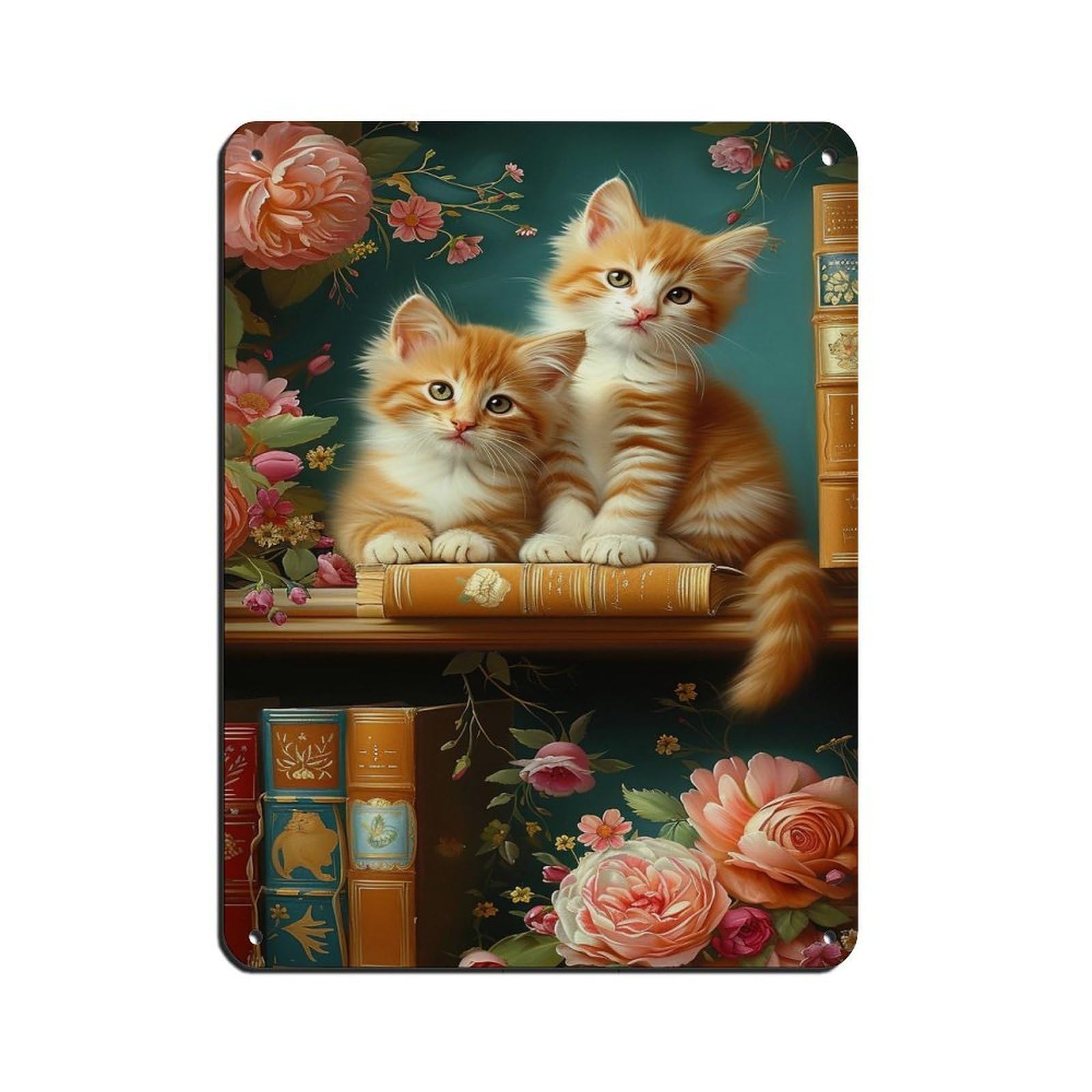 Cottage Kitten Oil Painting Poster Retro Poster Metal Tin Sign Chic Art Retro Iron Painting Bar People Cave Cafe Family Garage Poster Wall Decoration 12x16inch(30x40cm)