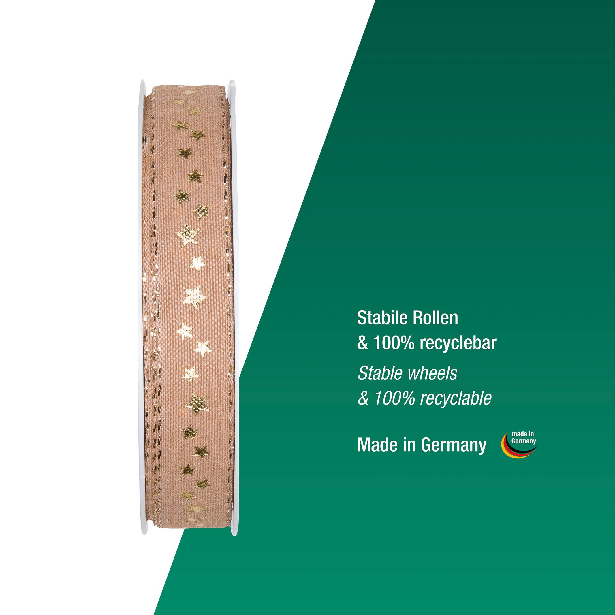 Halbach Seidenbänder 295 Stars Christmas Ribbon Polyester Natural 1.5 cm - Image 4