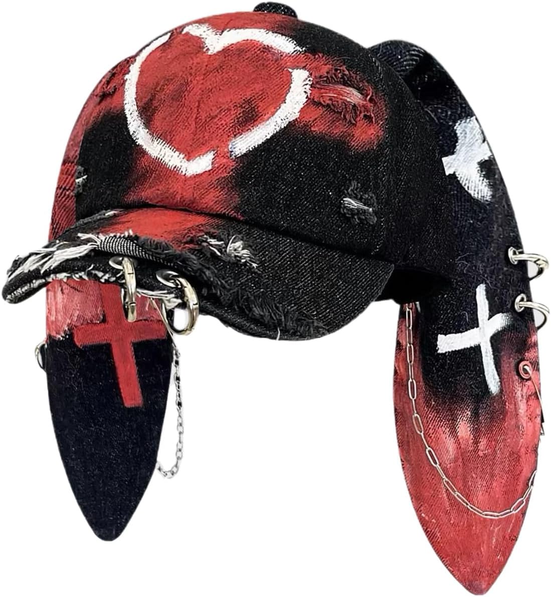 Y2k Hat Punk Hats Denim Bunny Hat Chains Distressed Baseball Cap Kpop Outfits Y2k Grunge Hats for Women