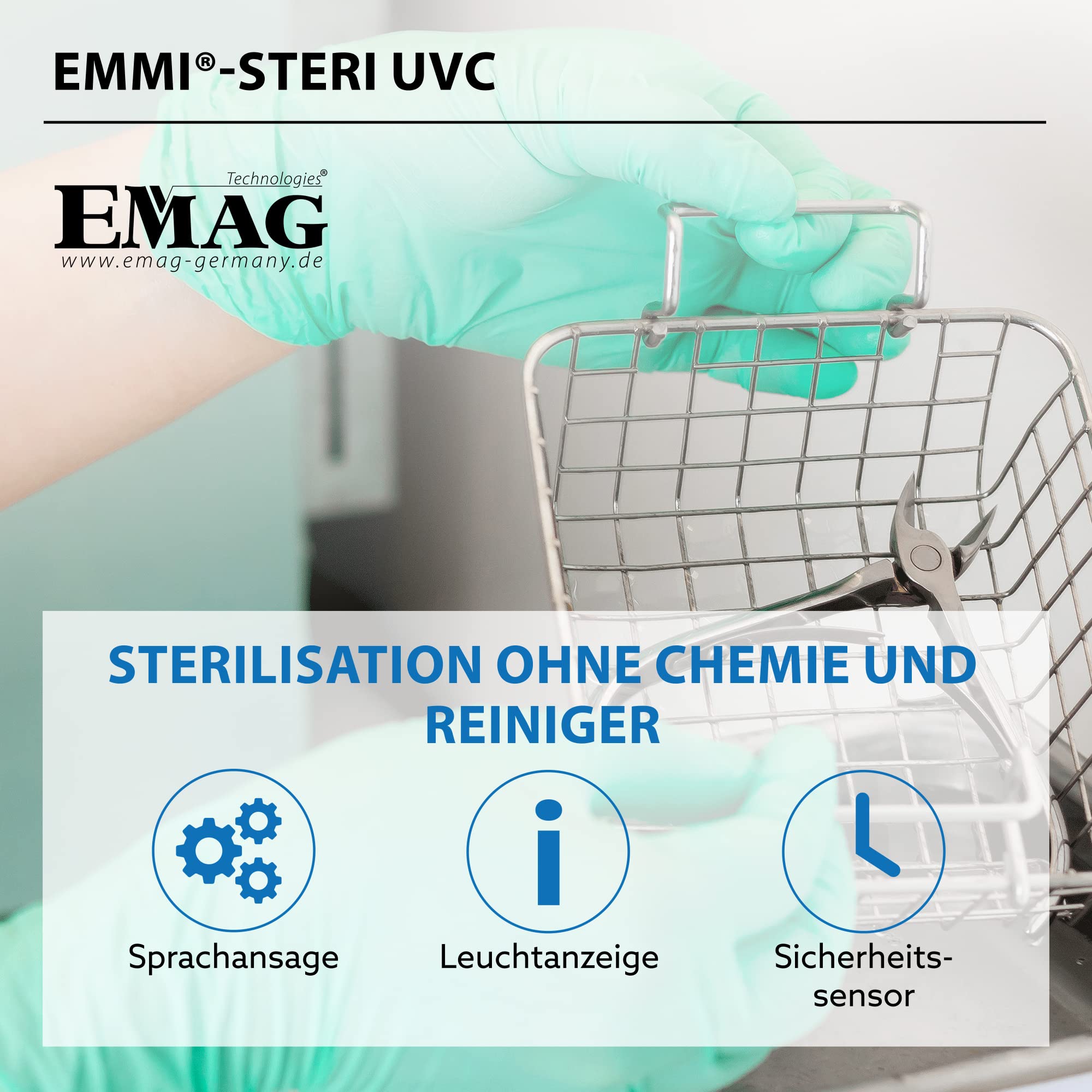 EMAG Steri UVC 8 LED-Lampen Desinfektions Box I UV Desinfektionsgerät für Handys, Brillen, Kugelschreiber & Bürstenaufsätze I UV Sterilisator tragbar