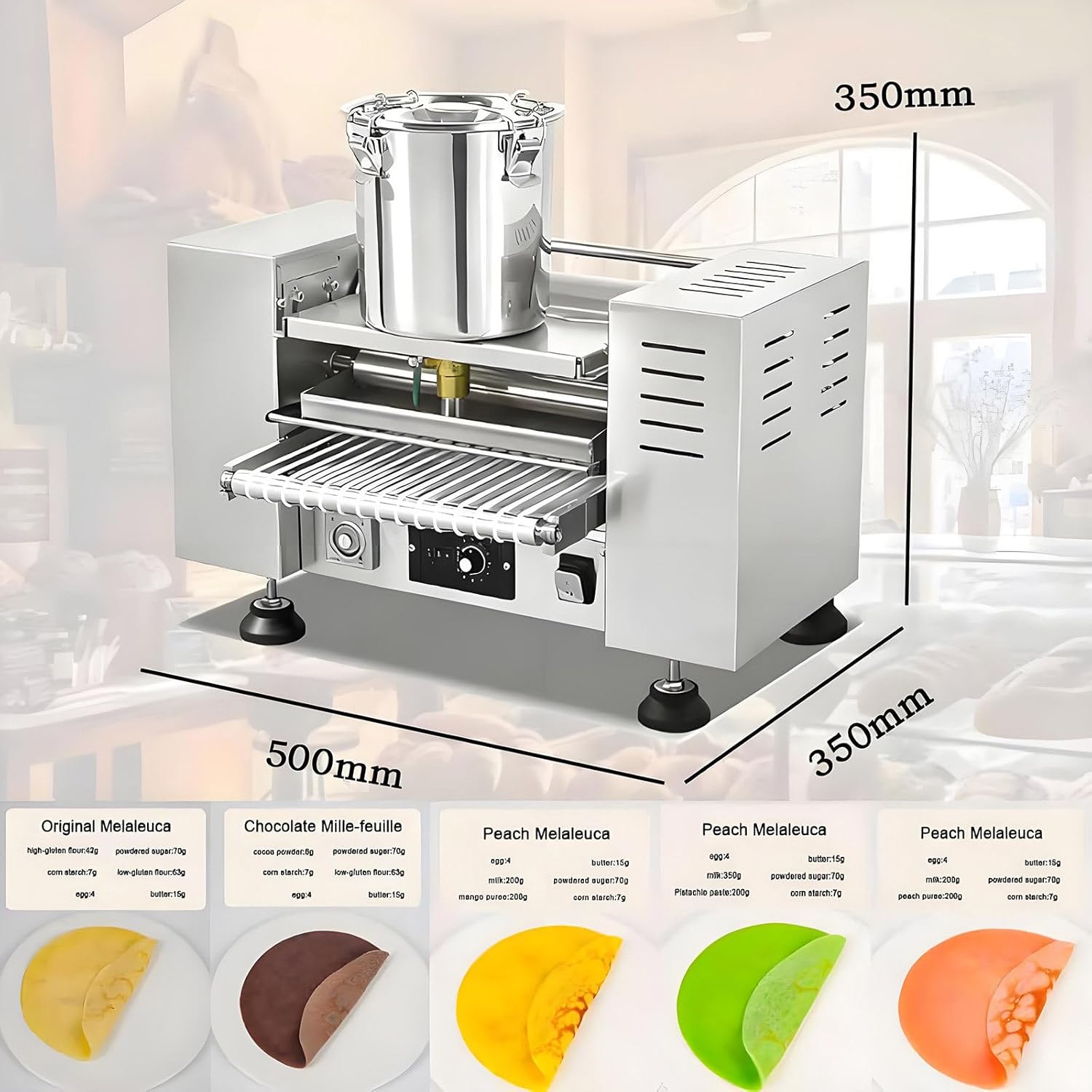 High-Speed Commercial Mille Crepe Cake Maker, Fully Automatic Egg Skin Crepe Machine, 200-300 Crepes/Hour for Pancakes & Egg Roll Wrappers 6in