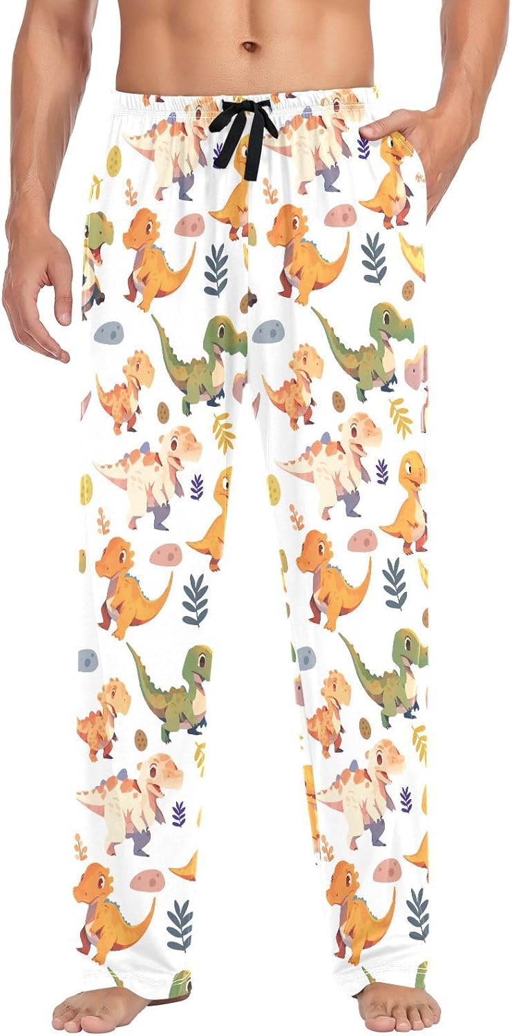 ALAZA Cute Dinosaur Dino Animal Men's Pajama Pants Men Cotton Pajama Bottoms with Pockets, S