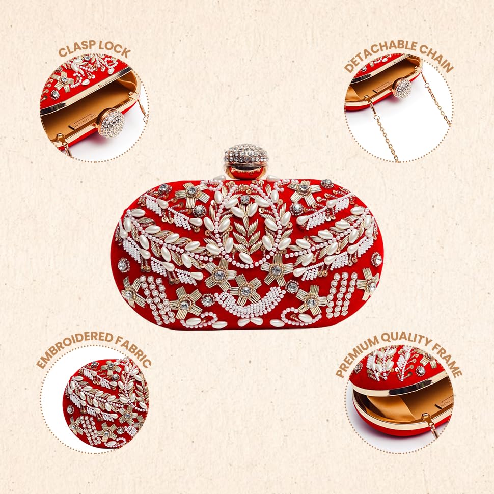 Image of THE TAN CLAN Elizah Zarozi Hand Embroidered Clutches for women Purses Luxury Evening Handbags for ladies