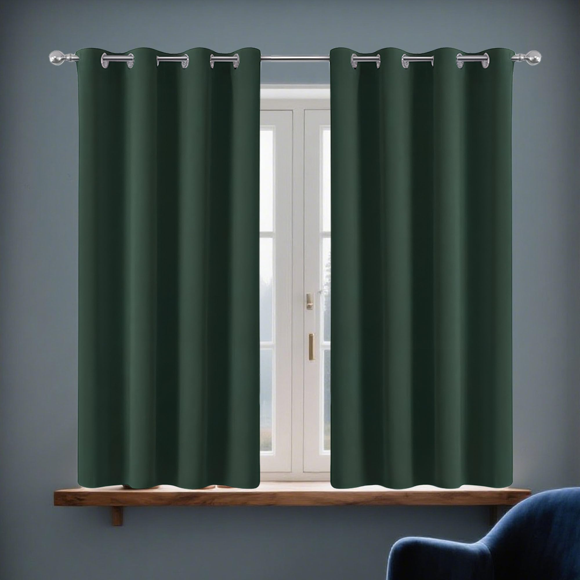 Rideau occultant haut de gamme vert foncé 158x178 cm pour une isolation thermique élégante