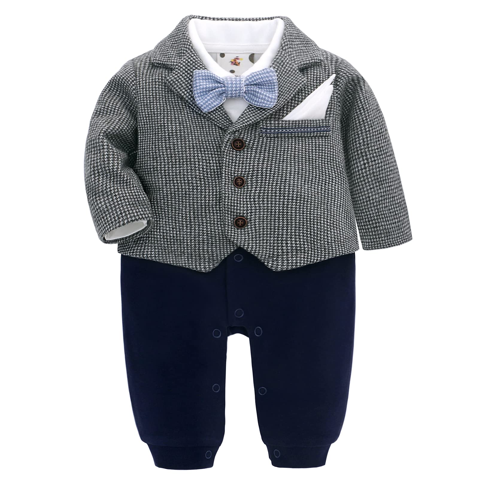 famuka Bébé garçon Smokings Costumes et Vestons Costume de fête Veste de Smoking bébé garçon baptême Mariage séance Photo (Gris, 24M)
