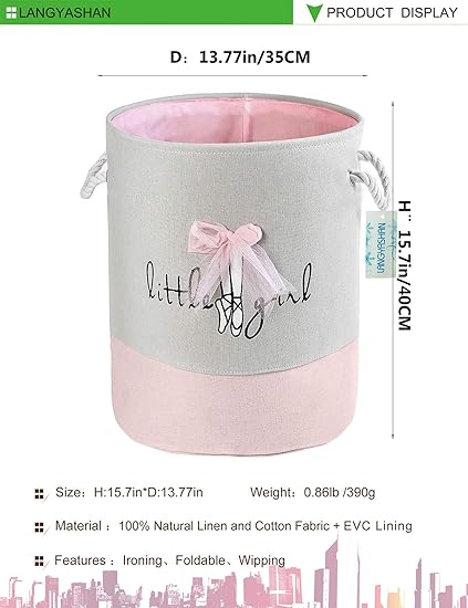 Amazon Com Langyashan Laundry Basket Canvas Collapsible Organizer Storage Basket For Boys Girls Laundry Hamper Toy Bins Gift Baskets Bedroom Clothes Children Nursery Pink Lace Baby