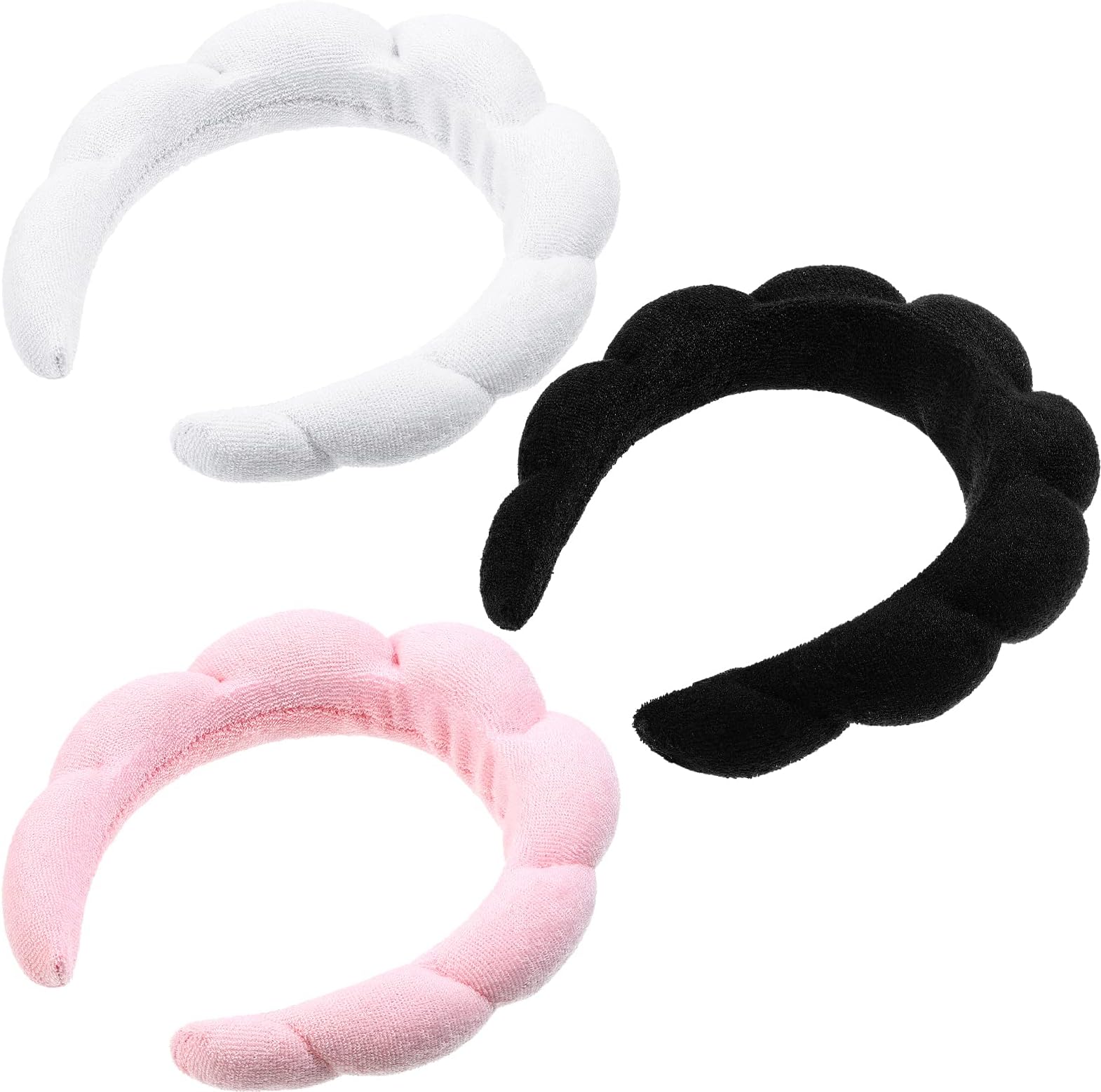 3 Pieces Makeup Headband Puffy Spa Sponge Terry Towel Cloth Fabric Headbands for Women Cute Hair Accessories Skincare Shower Face Washing Removal Facial Mask, Colors, One size