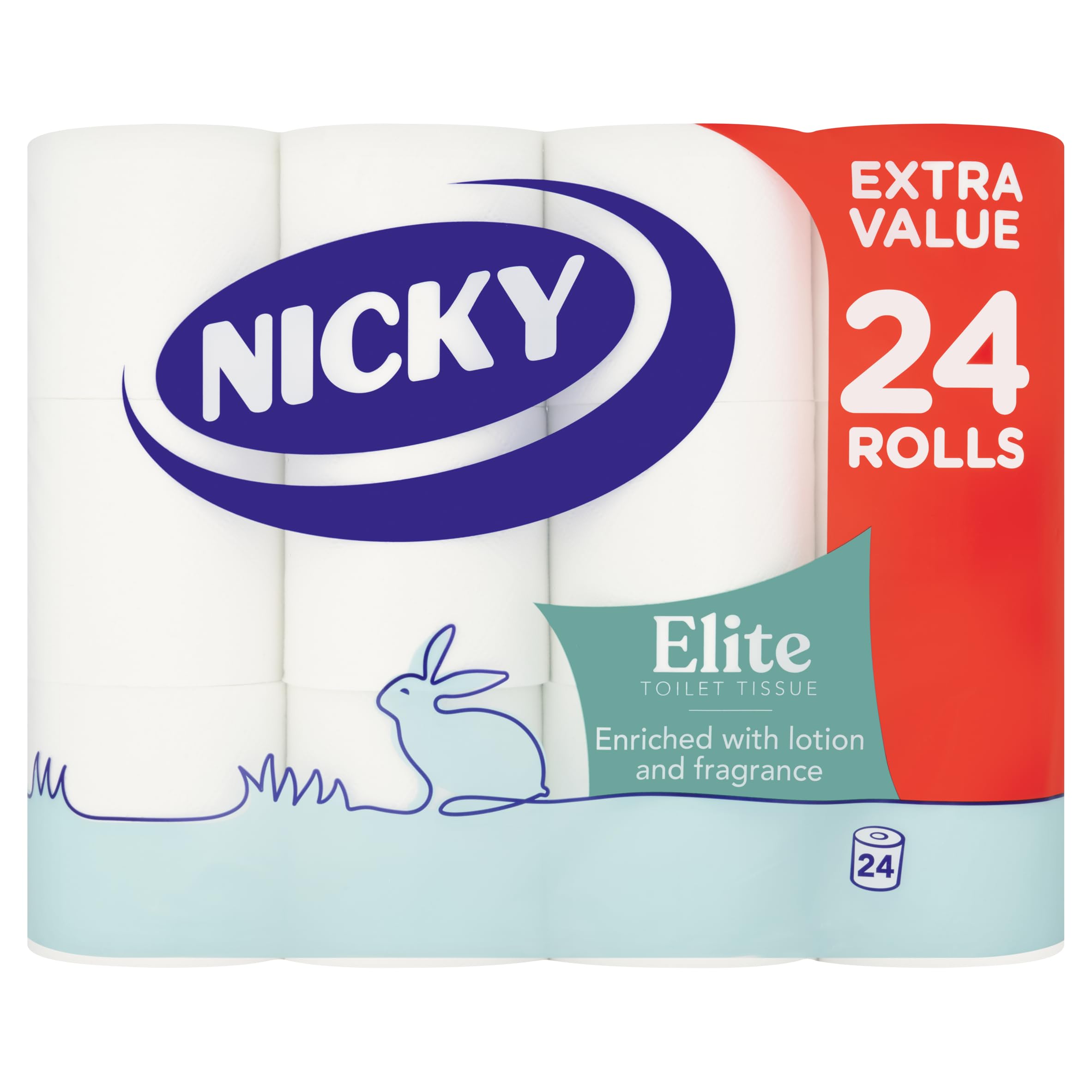 Nicky Elite Scented Toilet Tissue - 24 Rolls of White Toilet Paper, 3-ply, Talc Scent, Softness to The Skin, Enriched with Lotion, 100% FSC Certified Paper, Extra Value Pack