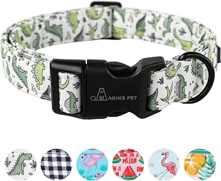ARING PET Dinosaur Dog Collar for Small Dogs - Adjustable Cotton Collar, Cute Comfortable Fit for Boys, Small Medium Pets