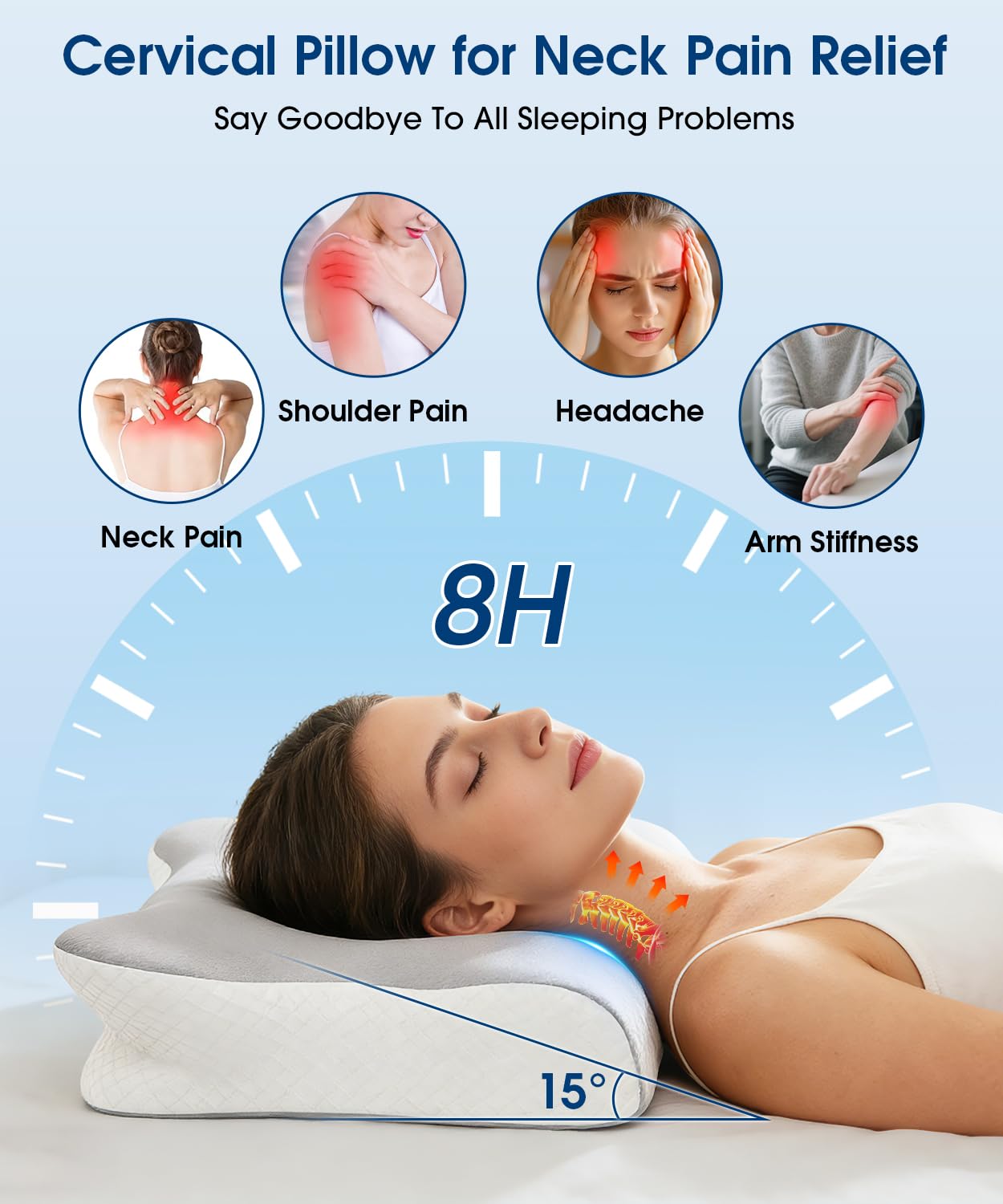 Cuscino ortopedico ergonomico in memory foam, cuscino ortopedico per collo e spalle, cuscino di supporto per il collo, per chi dorme sul fianco, per chi dorme sul fianco, cuscino cervicale