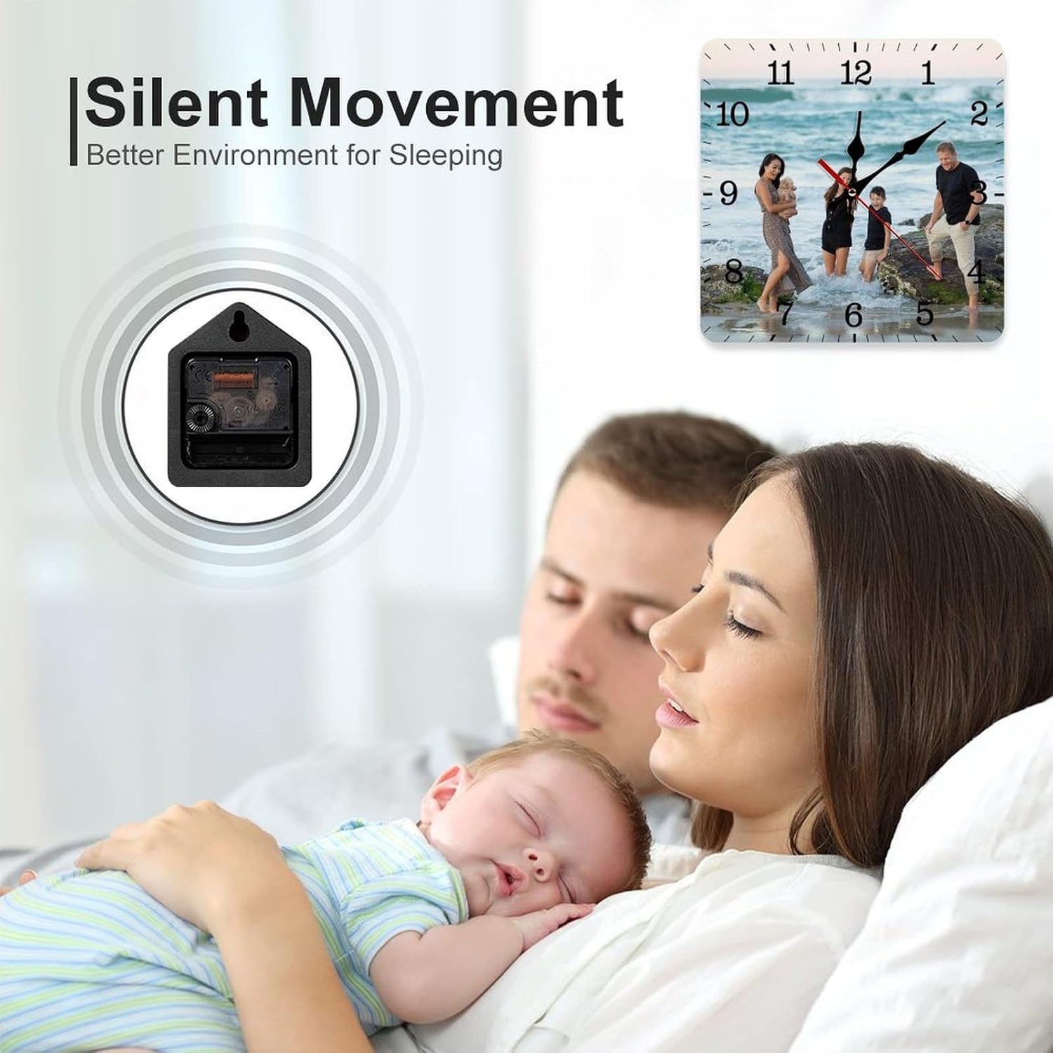 Personalized Wall Clocks Custom Photo Round Wall Clock Personalized Silent Non-Ticking Decorative Clocks Customized Gift for Living Room Kitchen Bathroom Home Decor 10''