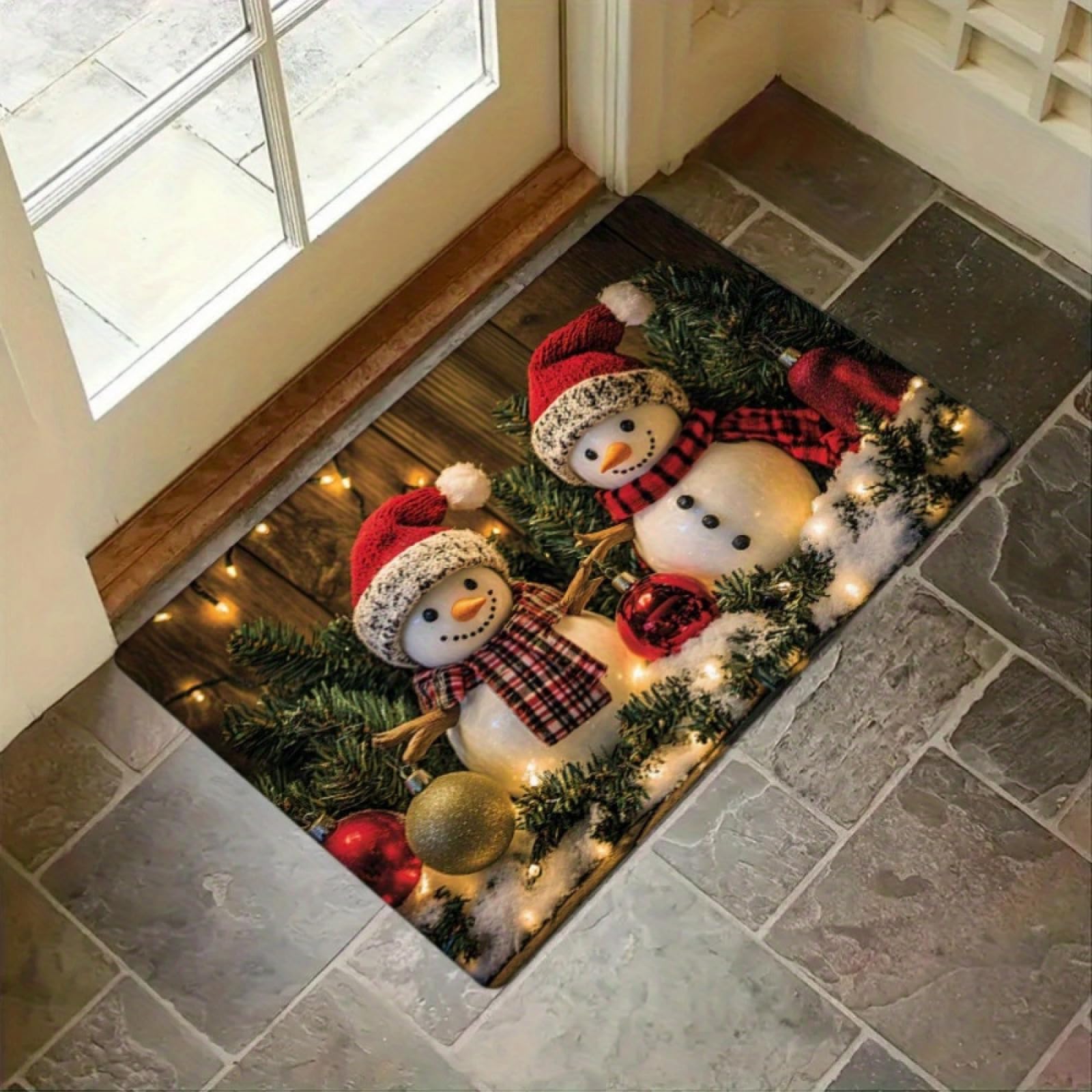 Zerbino Ingresso Esterno Cute Umano Di Neve Zerbino Ingresso Interno Rettangolare con Retro in Gomma Antiscivolo per Casa Camera da Letto Corridoio Cucina Ufficio 60x90 cm