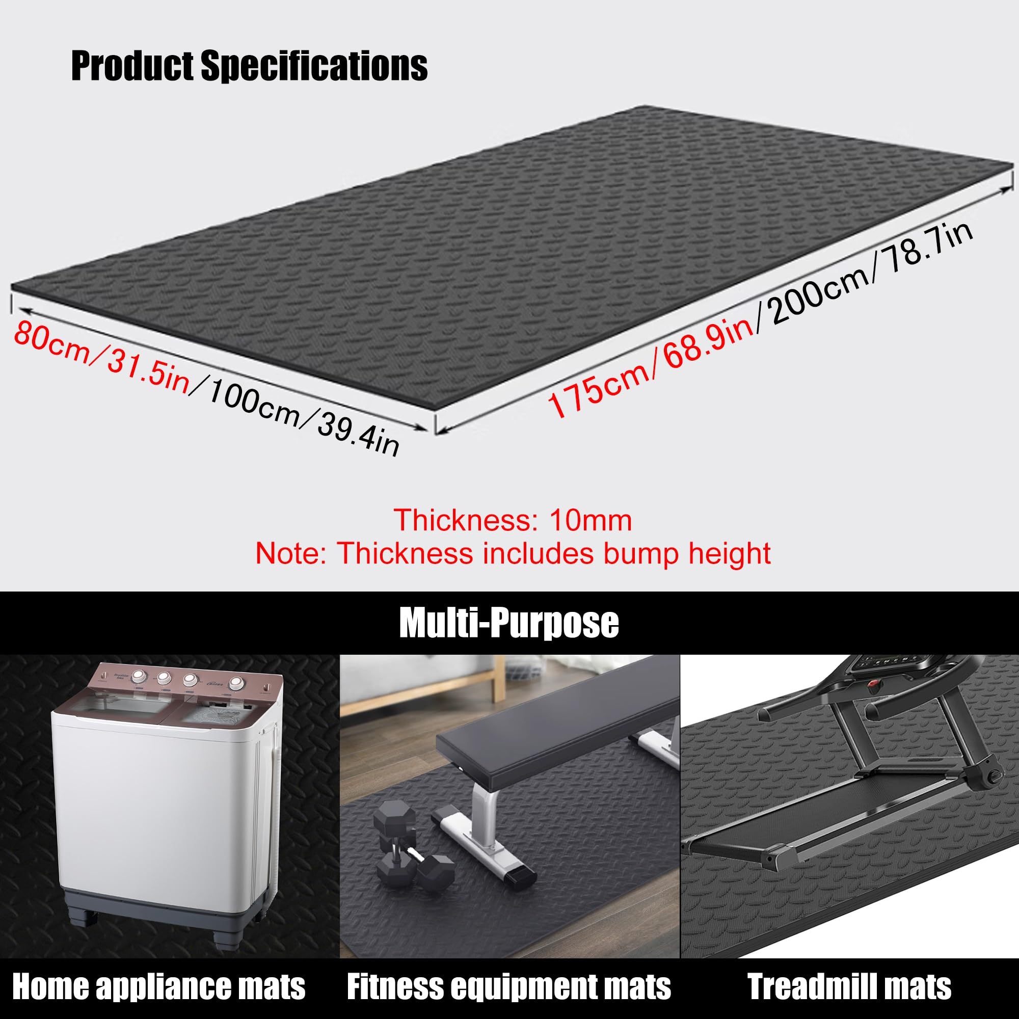 Tappetino per Tapis roulant, Walking Pad, Protezione per Pavimenti con Trama Antiscivolo per Tapis roulant, per Tapis roulant ellittici e Attrezzi da Allenamento(200x100x1cm)