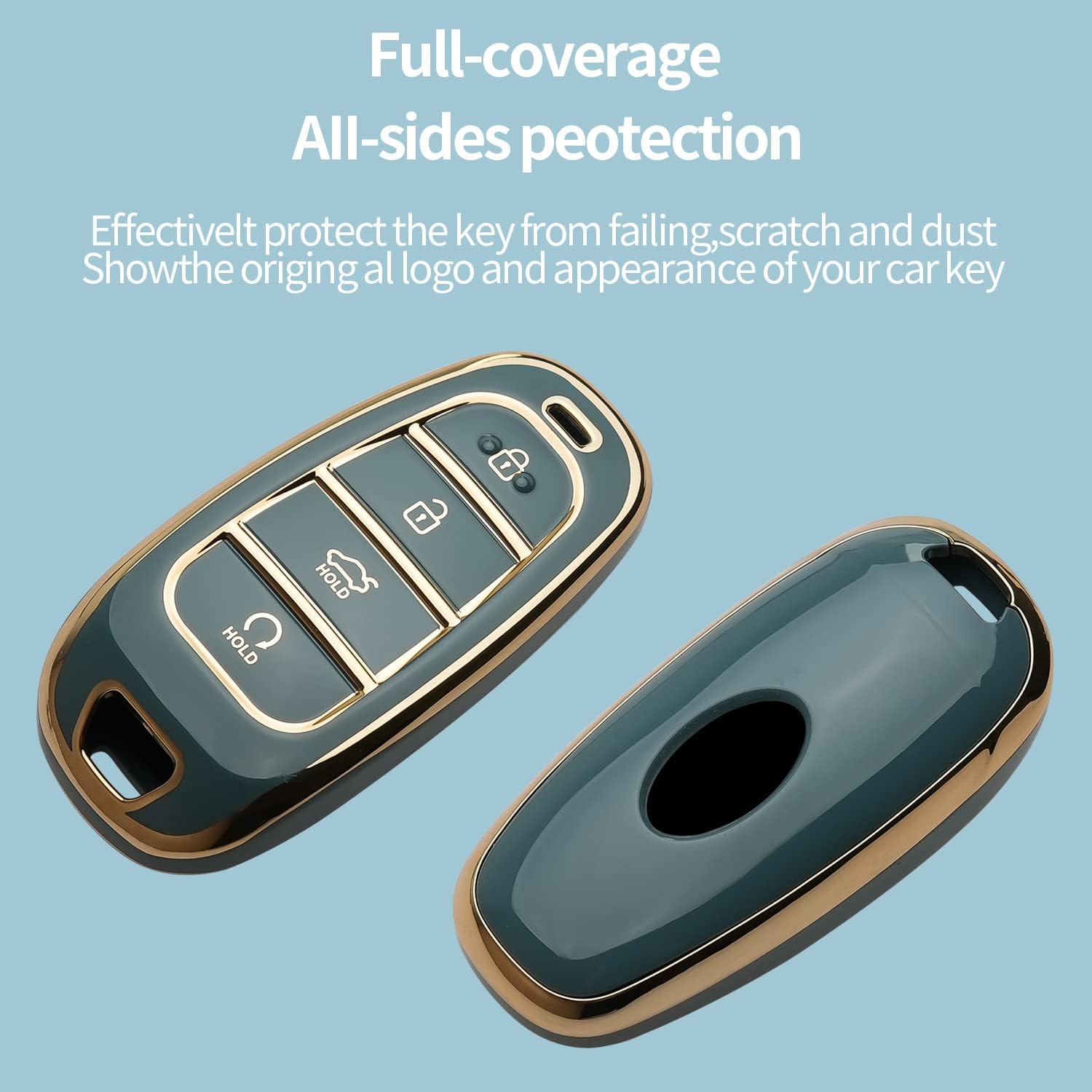 Key Fob Cover Keychain Fit for 2021-2022 Sonata Nexo Santa Fe Tucson Smart Key Shell Case (Blue, 4 buttons) image 3