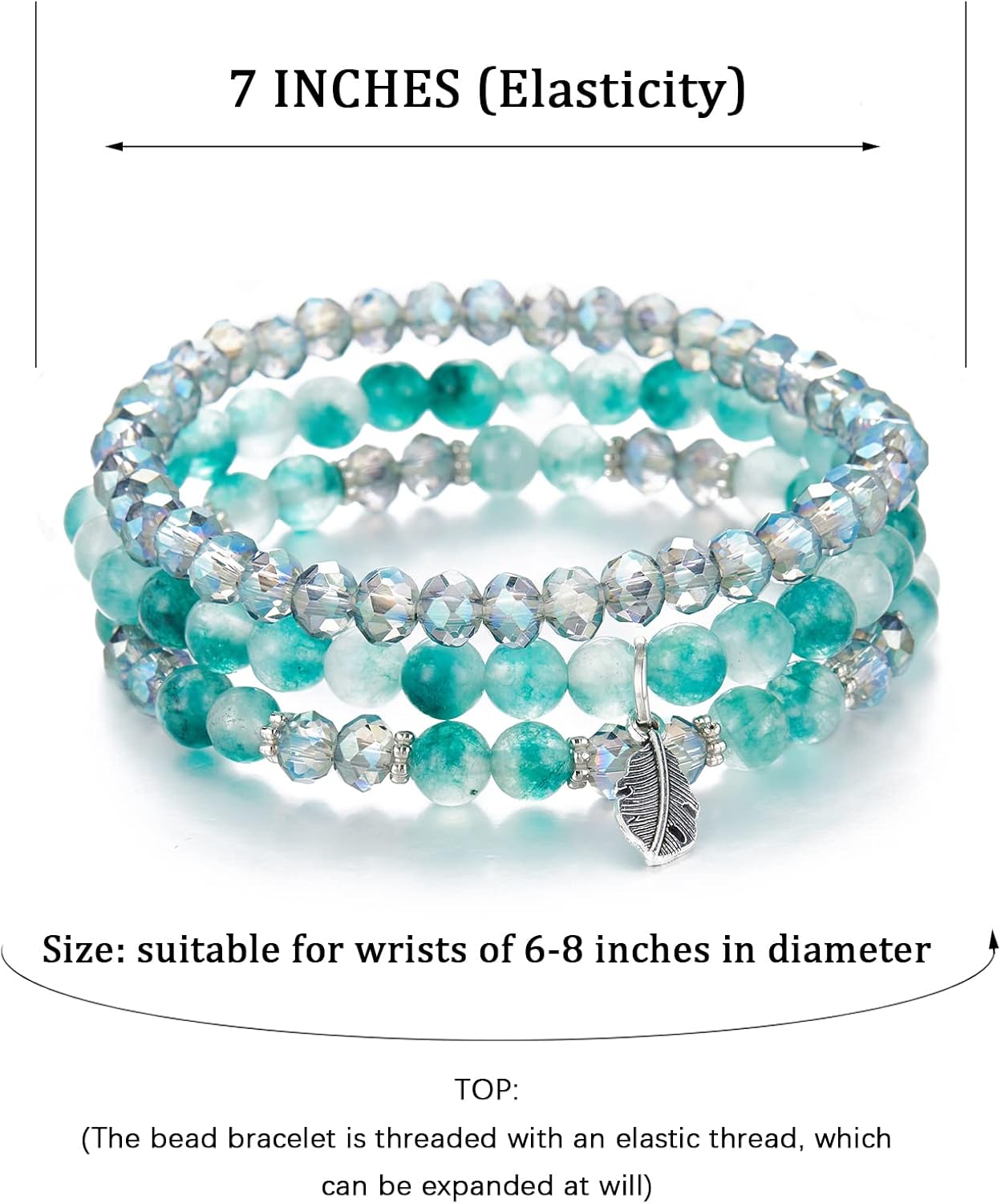 Noessla Stackable Crystal Beaded Bracelets for Women Boho Multi Layer Stretch Bracelets Natural Stone Bead Bracelet with Leaf Charm Jewelry for Women - Image 5