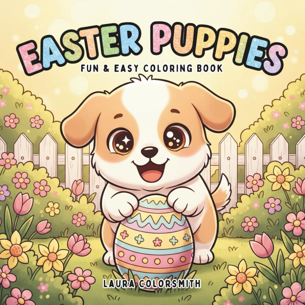 Easter Puppies – Fun & Easy Coloring Book: A Cute and Cozy Easter Activity Book with Sweet Puppies, Bold Designs, and Simple Pages for Stress Relief and Relaxation (Coloring Book for Easter)
